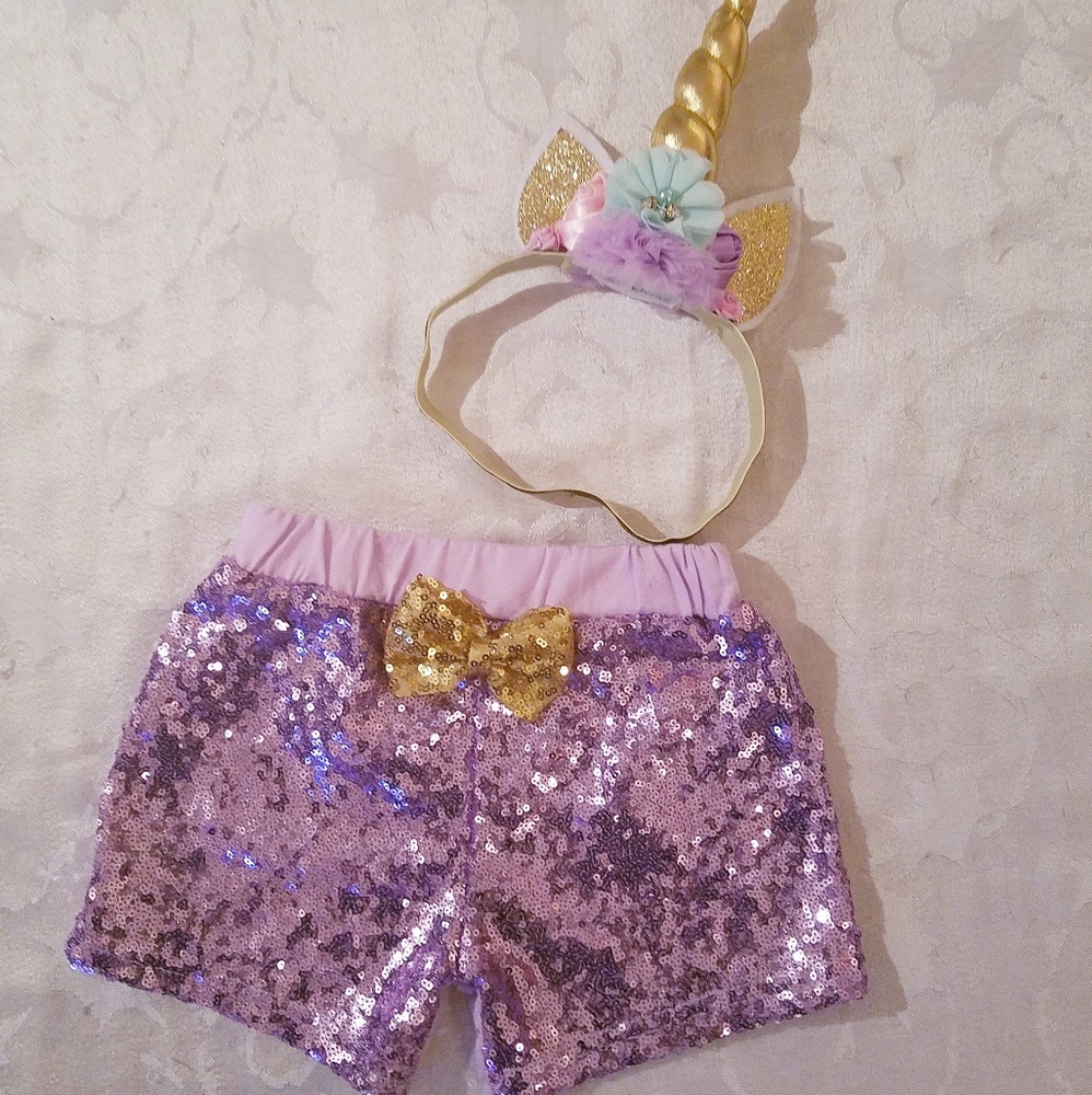 Sequined Unicorn Shorts and Horn